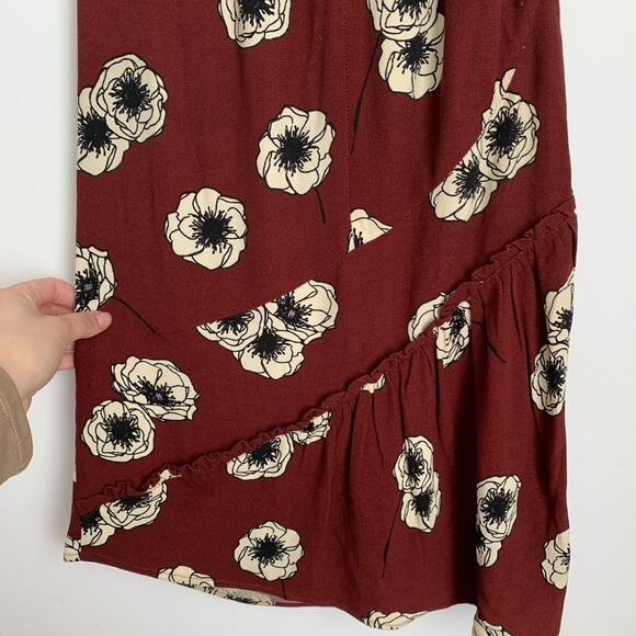 ROUJE PARIS Scarlet Floral Skirt Burgendy Womens Midi Size 34 US 2 - Picture 4 of 10